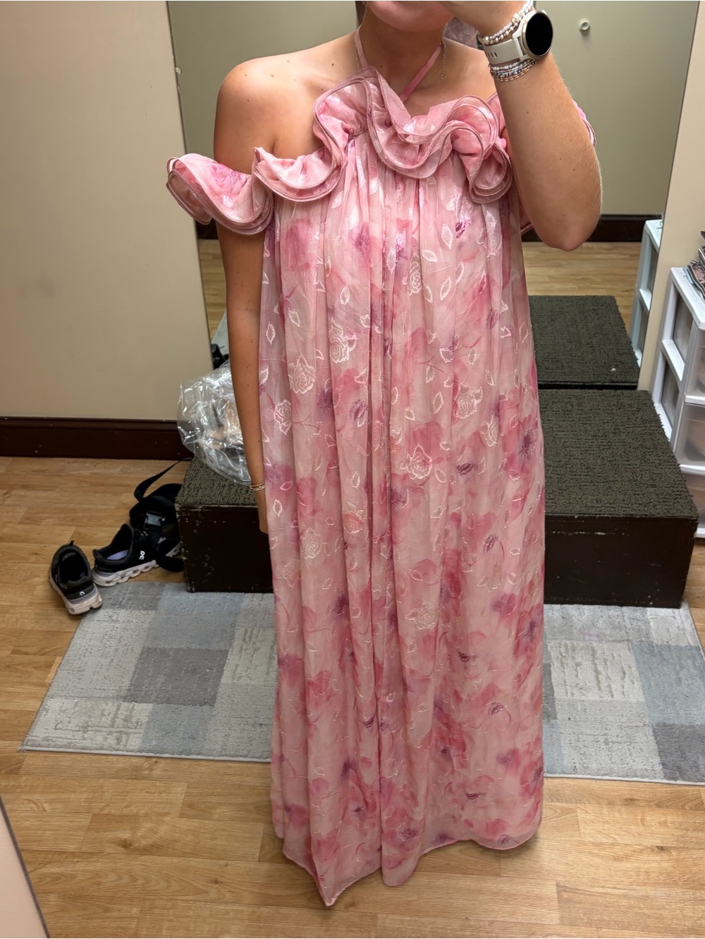 Amia Pink Floral Burnout Ruffled Shift Maxi Dress - LULUS